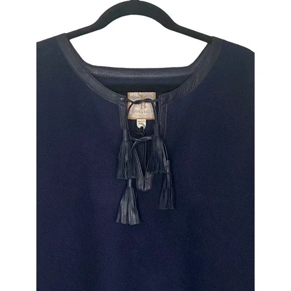 Stick & Ball Navy Blue Baby Alpaca Lambskin Leather Trimmed Poncho NWT $425.00 - Picture 6 of 15